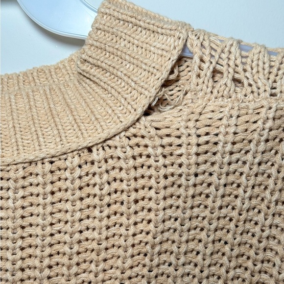 Free People Tan Knit Sweater XS Boho Open Stitch Pullover - Picture 4 of 6